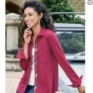 Soft Surroundings Willow Snap Up Shacket Pinish Mulberry Color Sz L